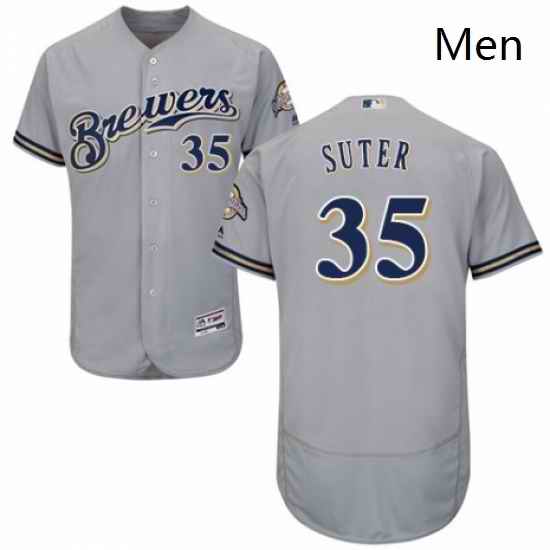 Mens Majestic Milwaukee Brewers 35 Brent Suter Grey Road Flex Base Authentic Collection MLB Jersey